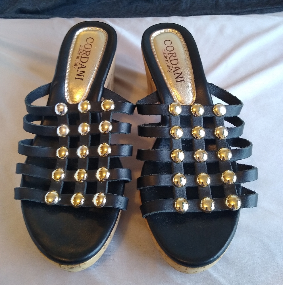 CORDANI Keane Black Leather Studded Platform Sandal Slides MADE IN ITALY Size 8